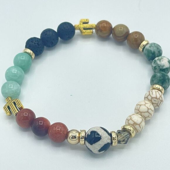 Desert cowgirl bling beaded stretch bracelet ONE NEW sandstone lava amazonite wo - Picture 7 of 7